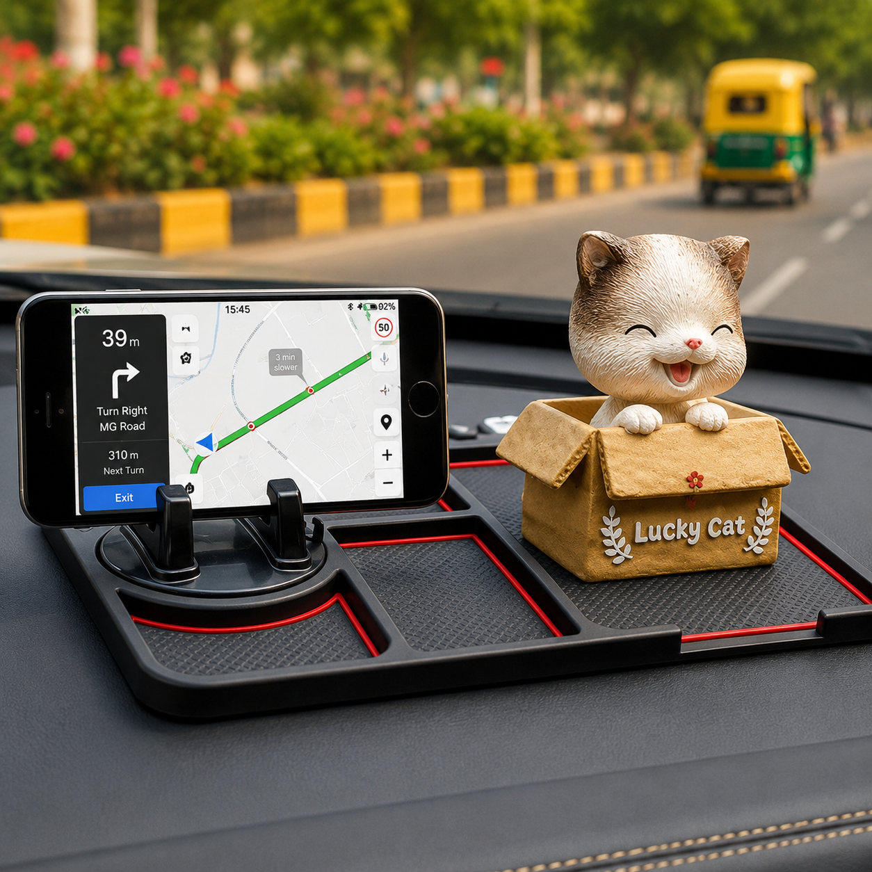 360° Rotating Car Phone Mount & Anti-Slip Dashboard Mat