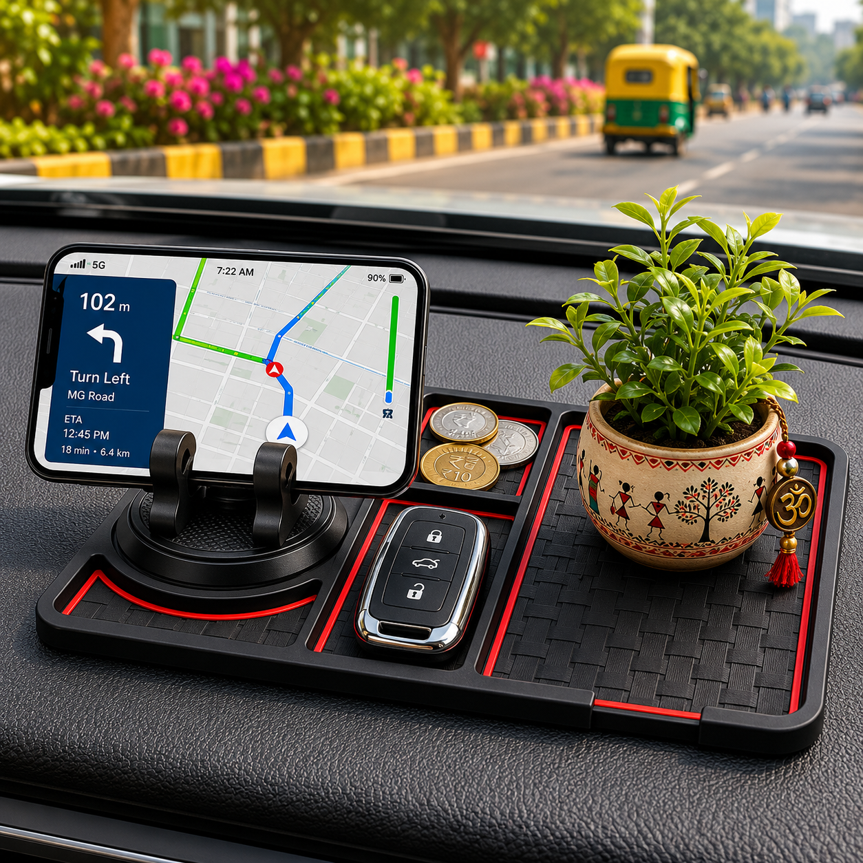 360° Rotating Car Phone Mount & Anti-Slip Dashboard Mat