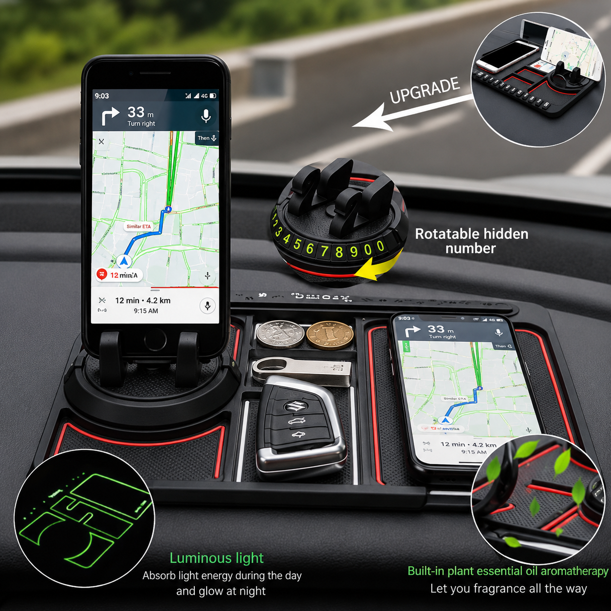 360° Rotating Car Phone Mount & Anti-Slip Dashboard Mat