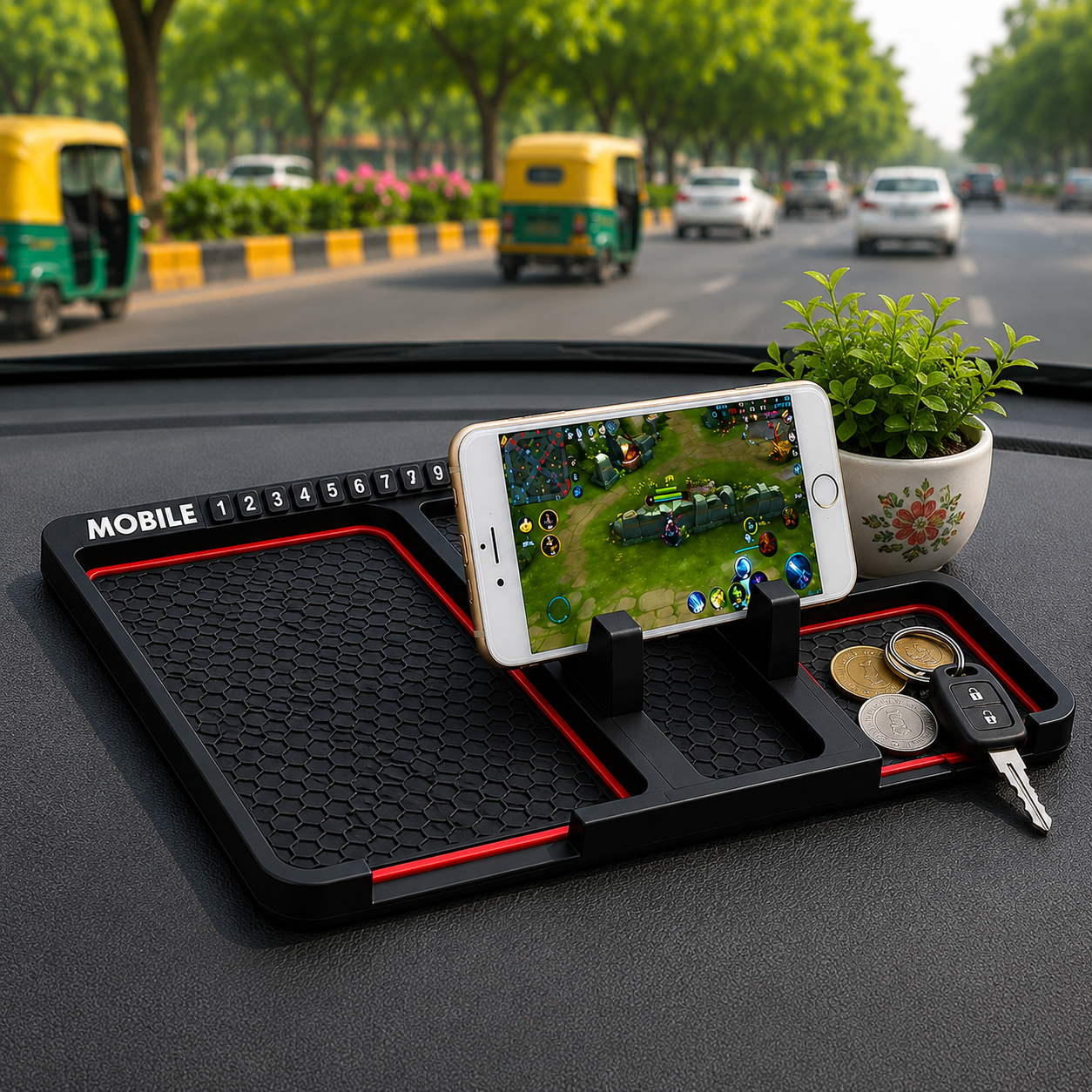360° Rotating Car Phone Mount & Anti-Slip Dashboard Mat
